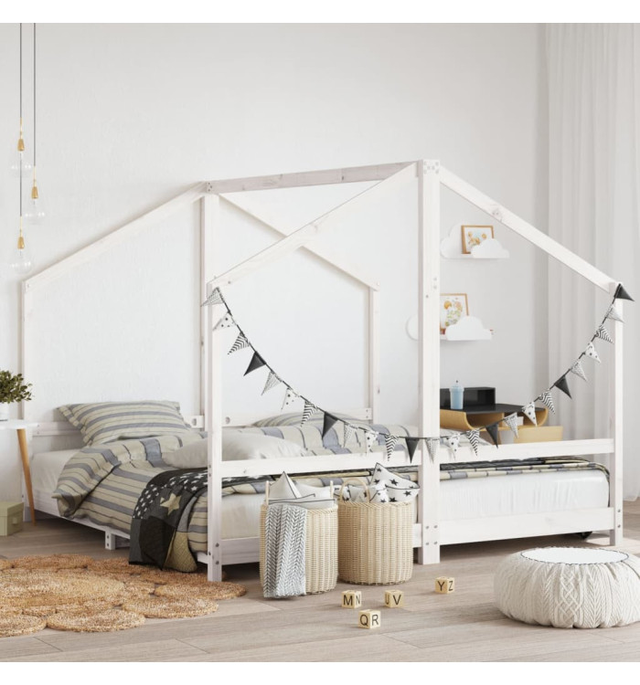 Cadre de lit d'enfant blanc 2x(90x190) cm bois de pin massif | Mobilier & Déco