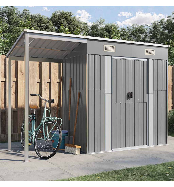 Abri de jardin avec toit prolongé gris clair 277x110,5x181 cm | Mobilier & Déco