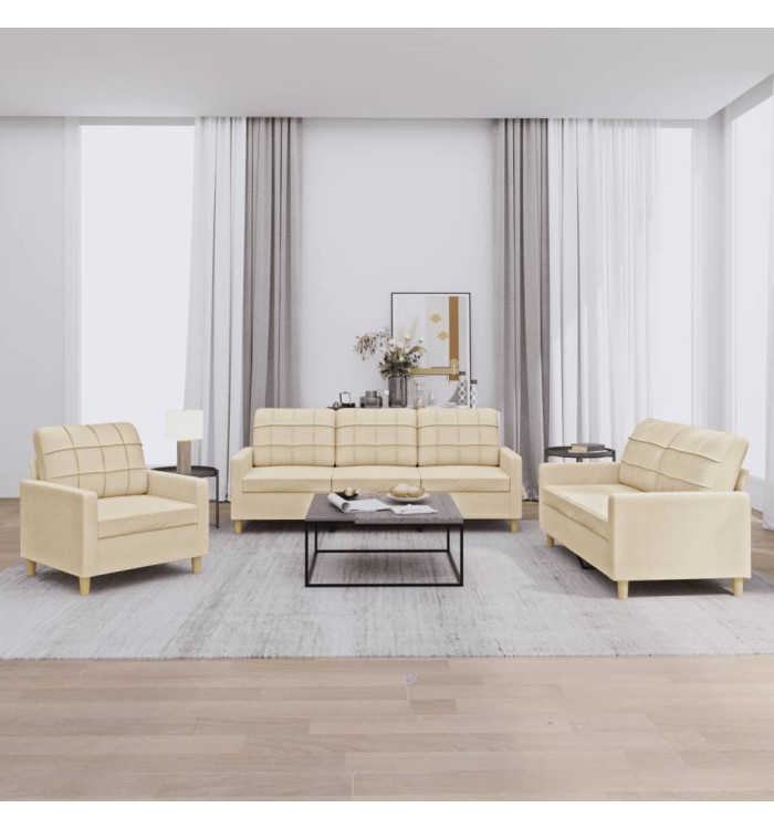 Ensemble de canapés 3 pcs avec coussins Crème Tissu | Mobilier & Déco
