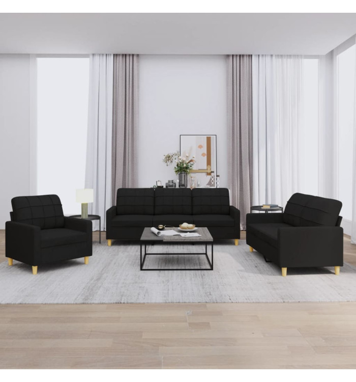 Ensemble de canapés 3 pcs avec coussins Noir Tissu | Mobilier & Déco