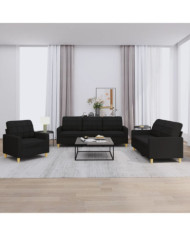 Ensemble de canapés 3 pcs avec coussins Noir Tissu | Mobilier & Déco