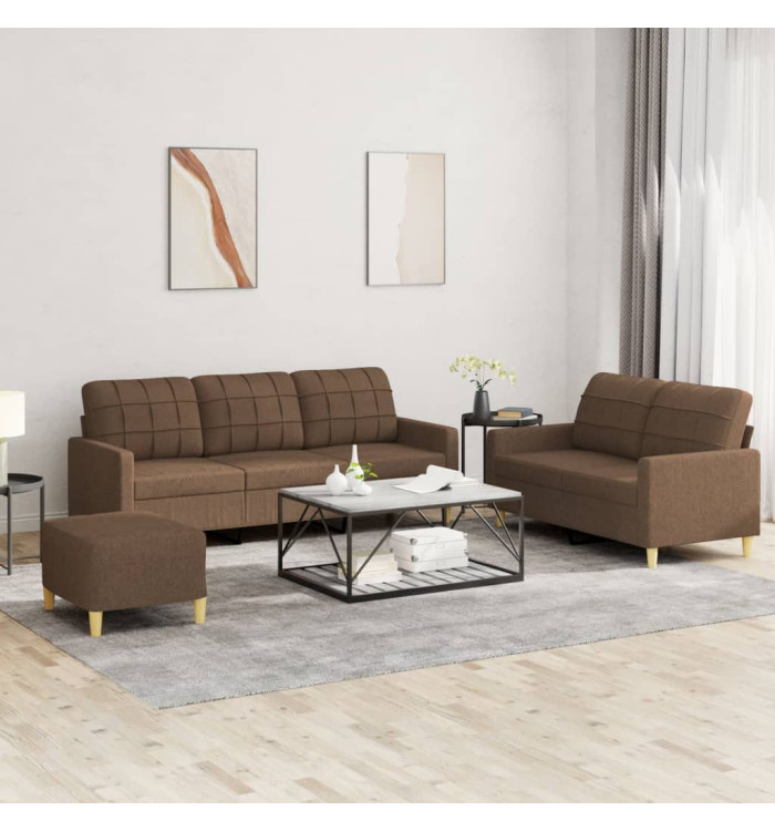 Ensemble de canapés 3 pcs avec coussins Marron Tissu | Mobilier & Déco