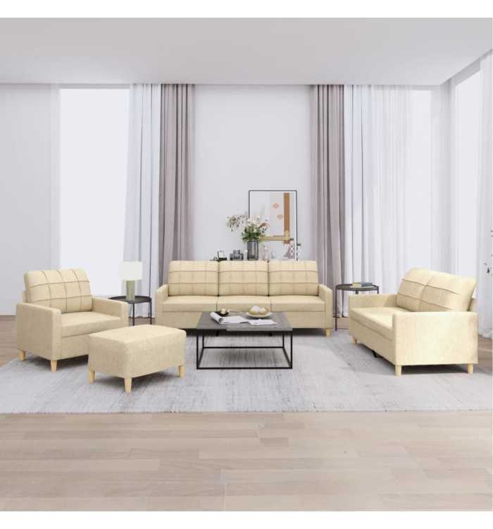 Ensemble de canapés 4 pcs avec coussins Crème Tissu | Mobilier & Déco