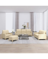 Ensemble de canapés 4 pcs avec coussins Crème Tissu | Mobilier & Déco