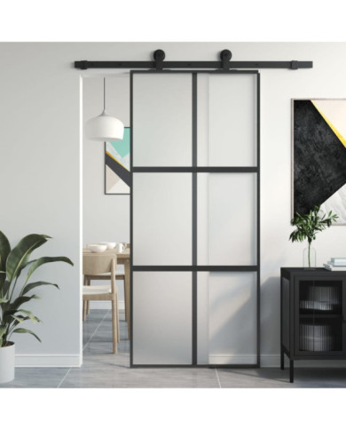 Porte coulissante noir 90x205 cm verre trempé aluminium | Mobilier & Déco