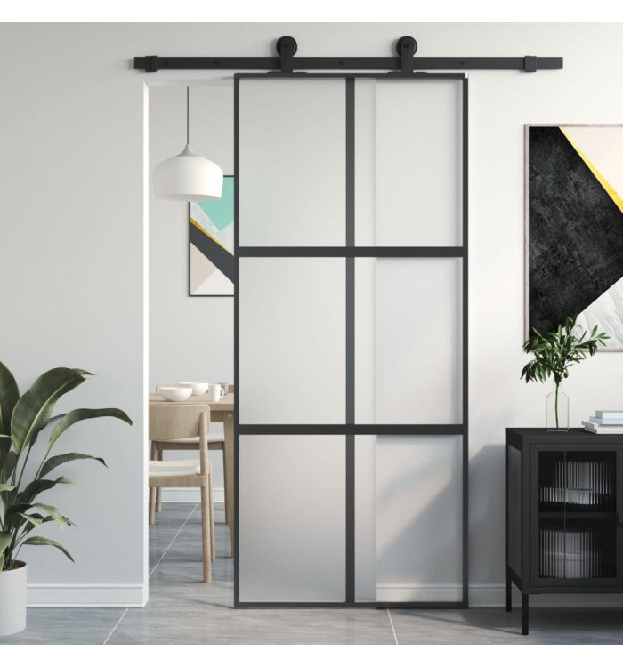 Porte coulissante noir 90x205 cm verre trempé aluminium | Mobilier & Déco