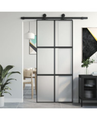 Porte coulissante noir 90x205 cm verre trempé aluminium | Mobilier & Déco