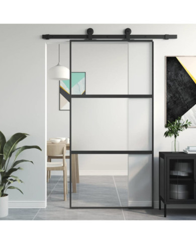 Porte coulissante noir 102,5x205 cm verre trempé aluminium | Mobilier & Déco