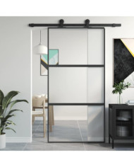 Porte coulissante noir 102,5x205 cm verre trempé aluminium | Mobilier & Déco