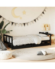 Cadre de lit enfant avec tiroirs noir 90x200 cm bois pin massif | Mobilier & Déco