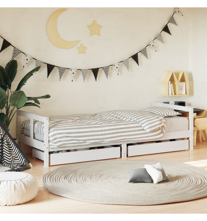 Cadre de lit enfant tiroirs blanc 80x200 cm bois de pin massif | Mobilier & Déco