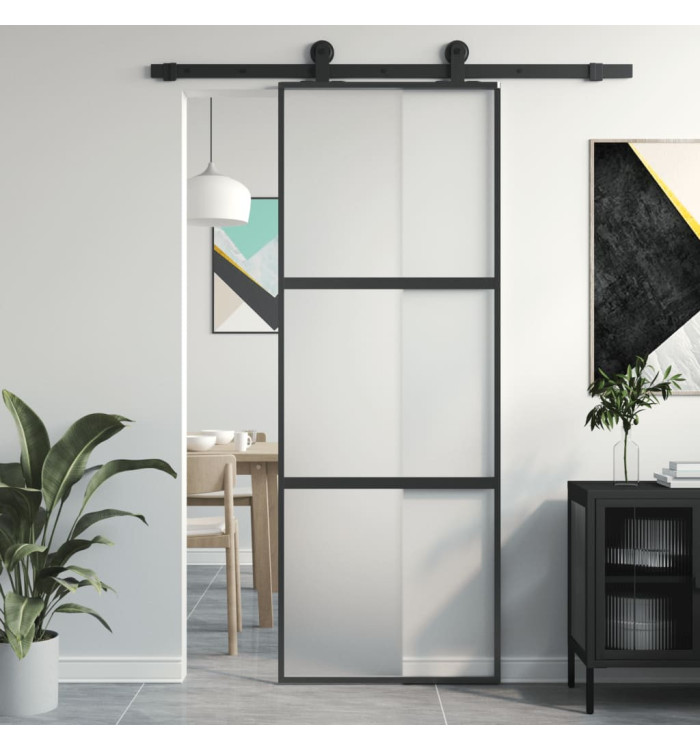 Porte coulissante noir 76x205 cm verre trempé aluminium | Mobilier & Déco
