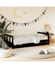 Cadre de lit d'enfants tiroirs noir 90x190cm bois de pin massif | Mobilier & Déco