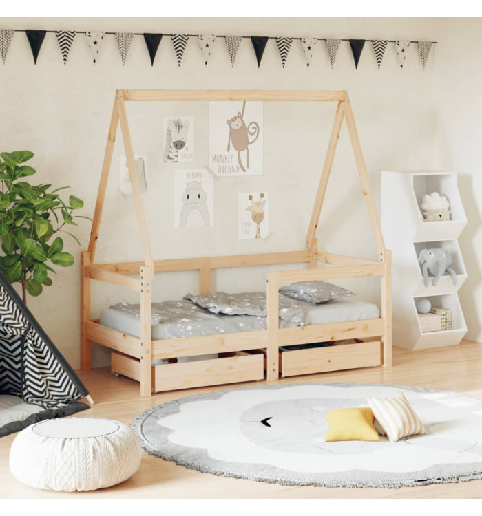 Cadre de lit enfant avec tiroirs 70x140 cm bois de pin massif | Mobilier & Déco