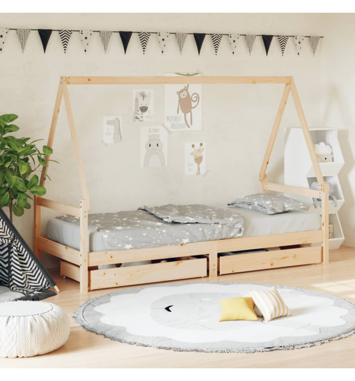 Cadre de lit pour enfants gris 80x200 cm bois de pin massif | Mobilier & Déco
