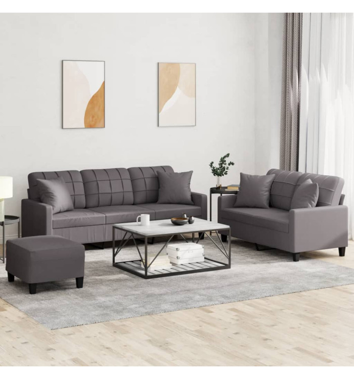 Ensemble de canapés 3 pcs avec coussins gris similicuir | Mobilier & Déco