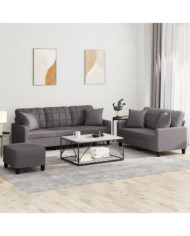 Ensemble de canapés 3 pcs avec coussins gris similicuir | Mobilier & Déco