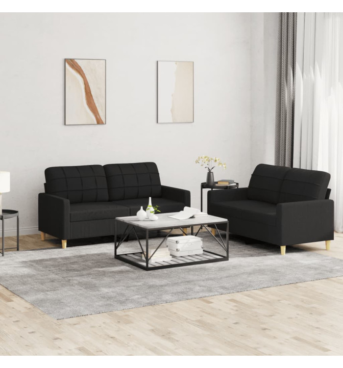 Ensemble de canapés 2 pcs avec coussins Noir Tissu | Mobilier & Déco