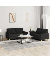 Ensemble de canapés 2 pcs avec coussins Noir Tissu | Mobilier & Déco