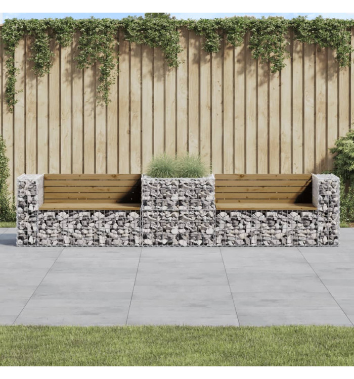 Banc de jardin avec panier en gabion bois de pin imprégné | Mobilier & Déco