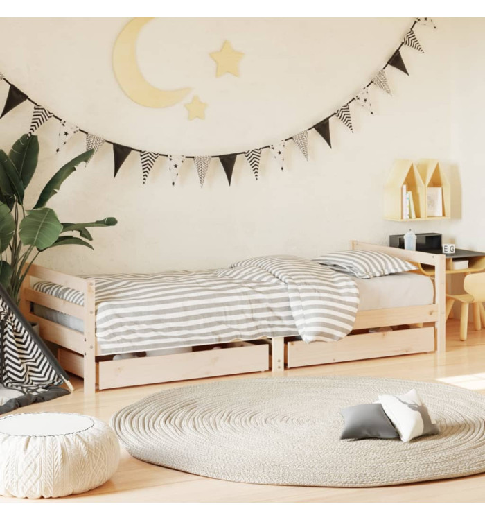 Cadre de lit enfant avec tiroirs 90x200 cm bois de pin massif | Mobilier & Déco
