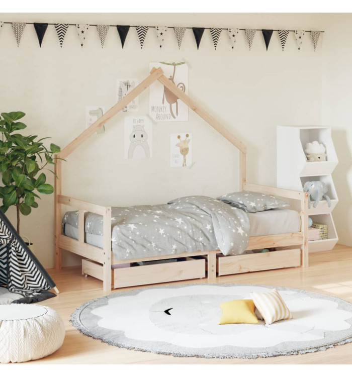 Cadre de lit pour enfant et tiroirs 80x160cm bois de pin massif | Mobilier & Déco