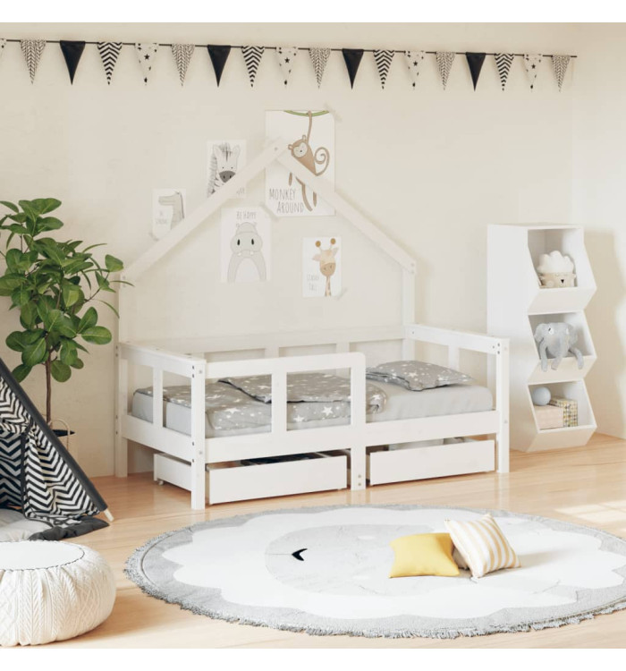 Cadre de lit enfant tiroirs blanc 70x140 cm bois de pin massif | Mobilier & Déco
