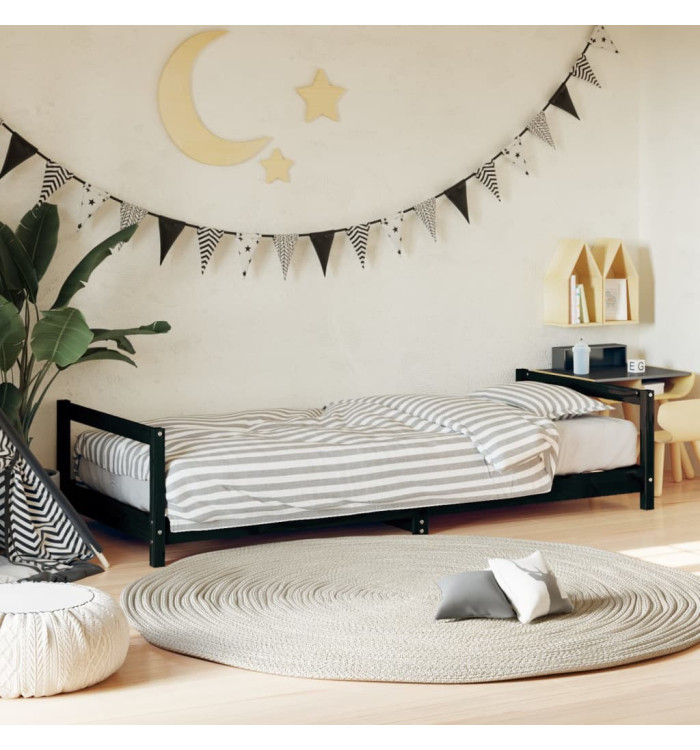 Cadre de lit pour enfants noir 90x190 cm bois de pin massif | Mobilier & Déco