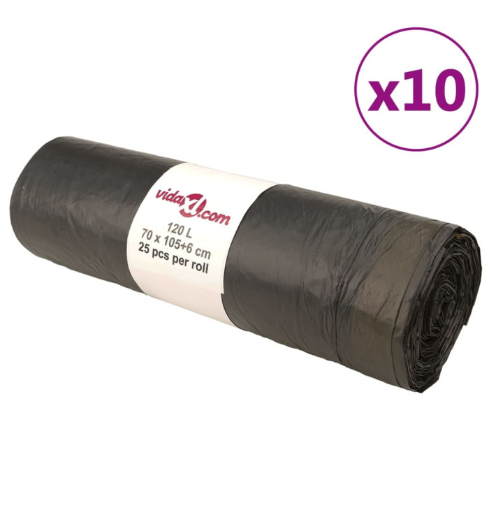Sacs poubelles avec cordons 250 pcs noir 120 L | Mobilier & Déco