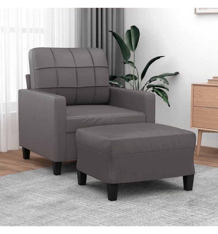 Fauteuil avec repose-pied Gris 60 cm Similicuir | Mobilier & Déco