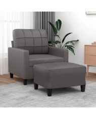Fauteuil avec repose-pied Gris 60 cm Similicuir | Mobilier & Déco