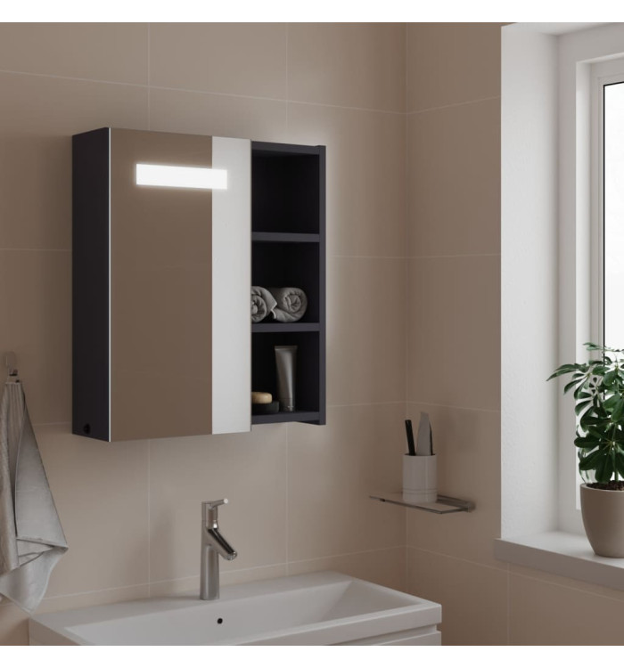 Armoire de salle de bain à miroir avec LED gris 45x13x52 cm | Mobilier & Déco