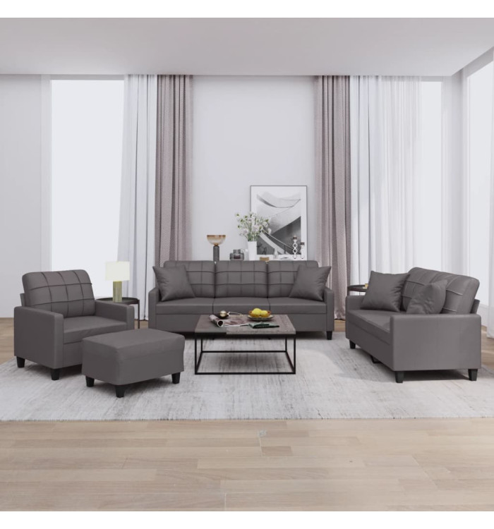 Ensemble de canapés 4 pcs avec coussins gris similicuir | Mobilier & Déco