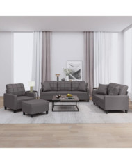 Ensemble de canapés 4 pcs avec coussins gris similicuir | Mobilier & Déco