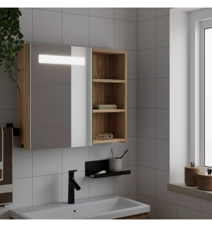 Armoire de salle de bain à miroir avec LED chêne 60x13x52 cm | Mobilier & Déco