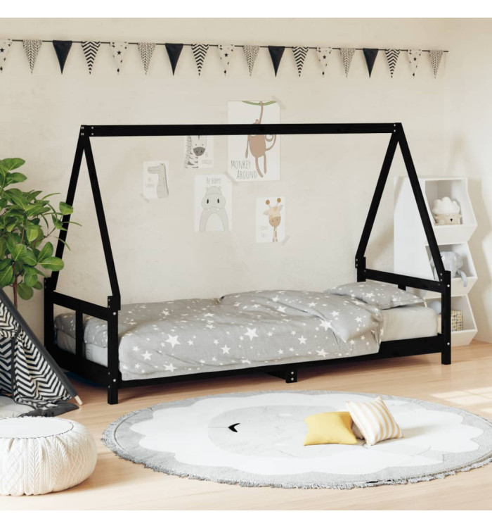 Cadre de lit pour enfants noir 80x200 cm bois de pin massif | Mobilier & Déco