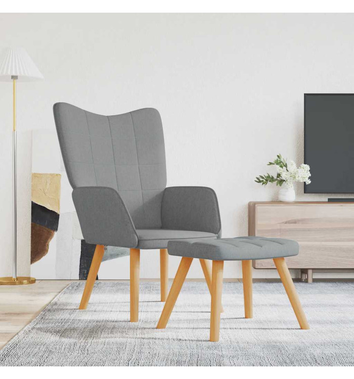 Chaise de relaxation avec tabouret Gris clair Tissu | Mobilier & Déco