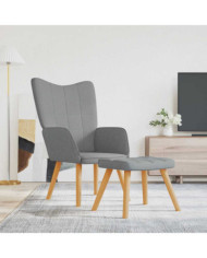 Chaise de relaxation avec tabouret Gris clair Tissu | Mobilier & Déco