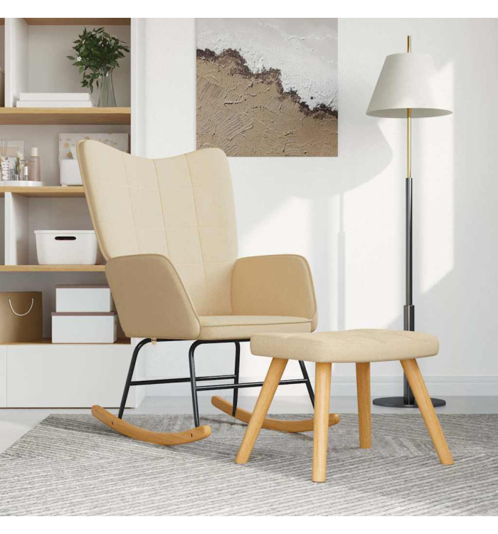 Chaise à bascule avec tabouret Crème Tissu | Mobilier & Déco