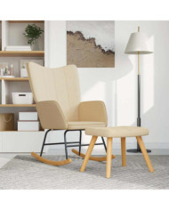 Chaise à bascule avec tabouret Crème Tissu | Mobilier & Déco