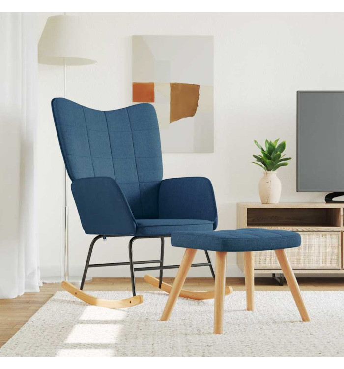 Chaise à bascule avec tabouret Bleu Tissu | Mobilier & Déco
