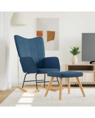 Chaise à bascule avec tabouret Bleu Tissu | Mobilier & Déco