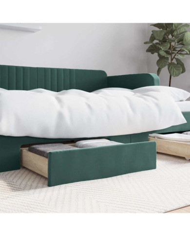 Tiroirs de lit 2 pcs vert foncé bois d'ingénierie et velours | Mobilier & Déco