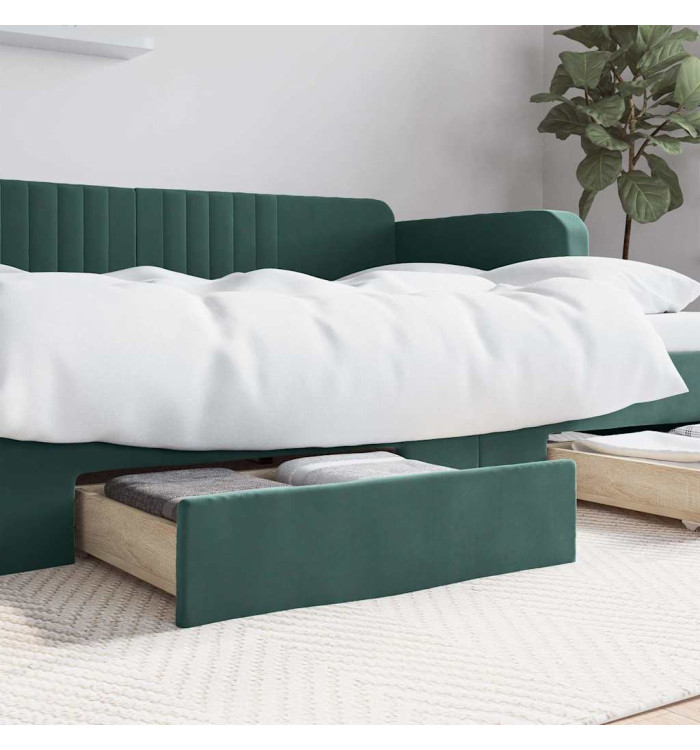 Tiroirs de lit 2 pcs vert foncé bois d'ingénierie et velours | Mobilier & Déco