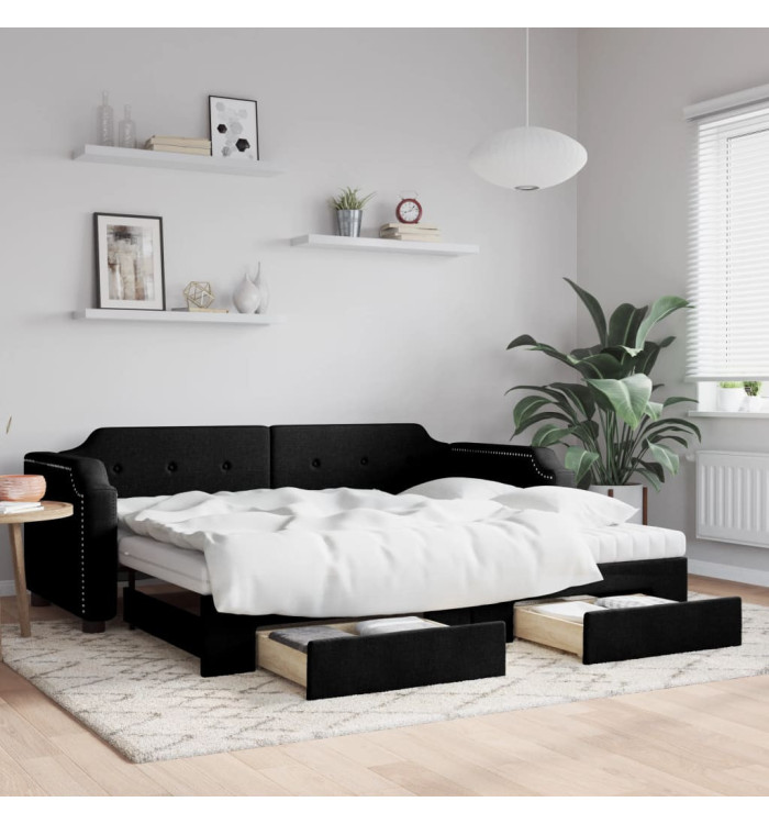 Lit de jour avec gigogne et tiroirs noir 100x200 cm tissu | Mobilier & Déco