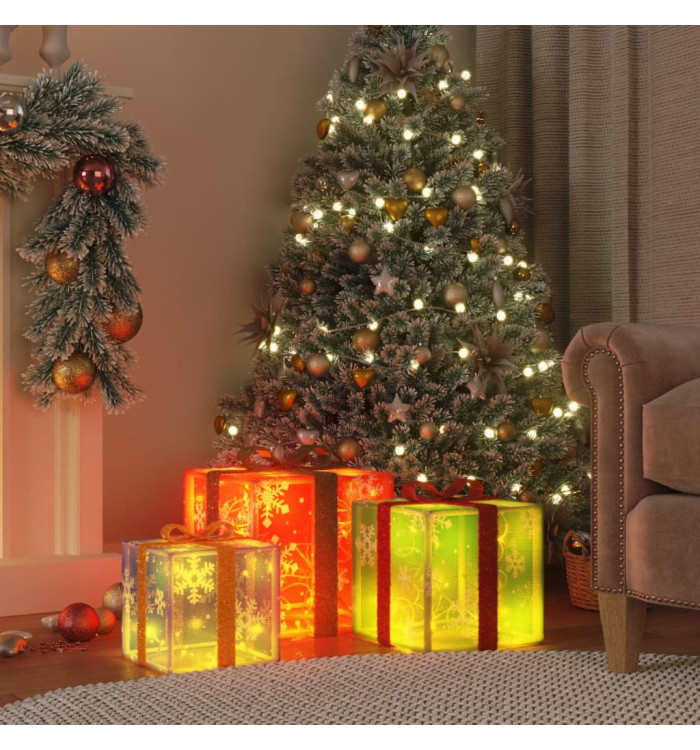 Boîtes de Noël lumineuses 3 pcs 64 LED blanc chaud | Mobilier & Déco