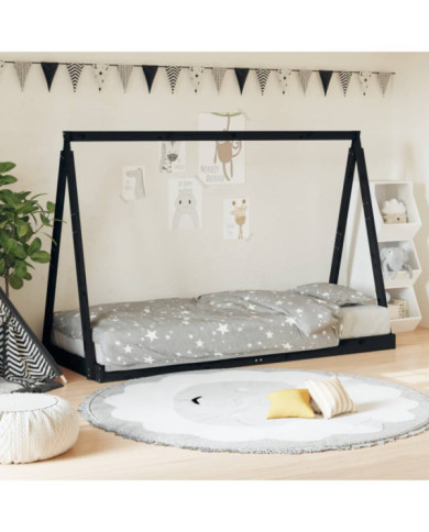Cadre de lit pour enfants noir 80x200 cm bois de pin massif | Mobilier & Déco