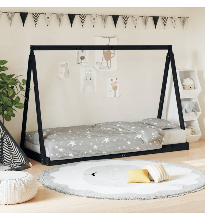 Cadre de lit pour enfants noir 80x200 cm bois de pin massif | Mobilier & Déco