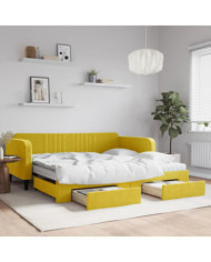 Lit de jour avec gigogne et tiroirs jaune 100x200 cm velours | Mobilier & Déco