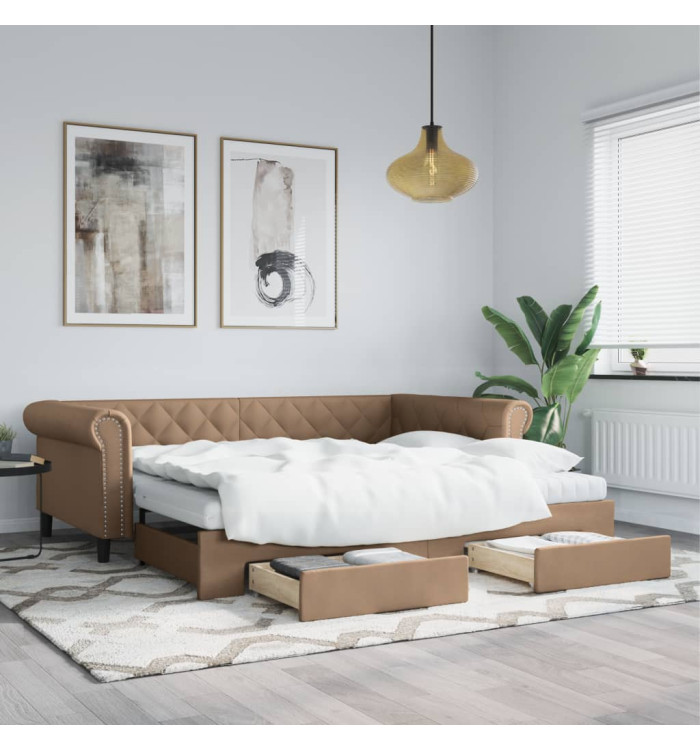 Lit de jour avec lit gigogne et tiroirs cappuccino 90x200 cm | Mobilier & Déco